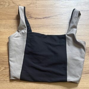 YPB Colorblock Square Neck Sports Bra - Black & Taupe